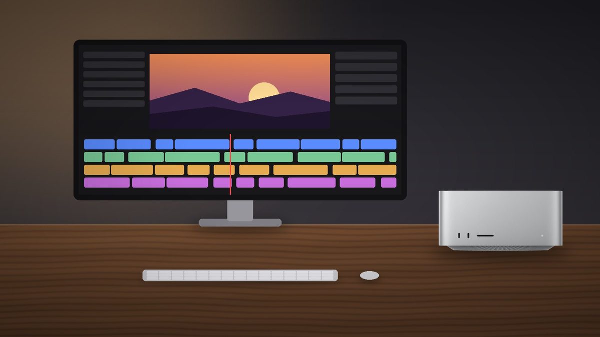Mac Studio su una scrivania per il montaggio video